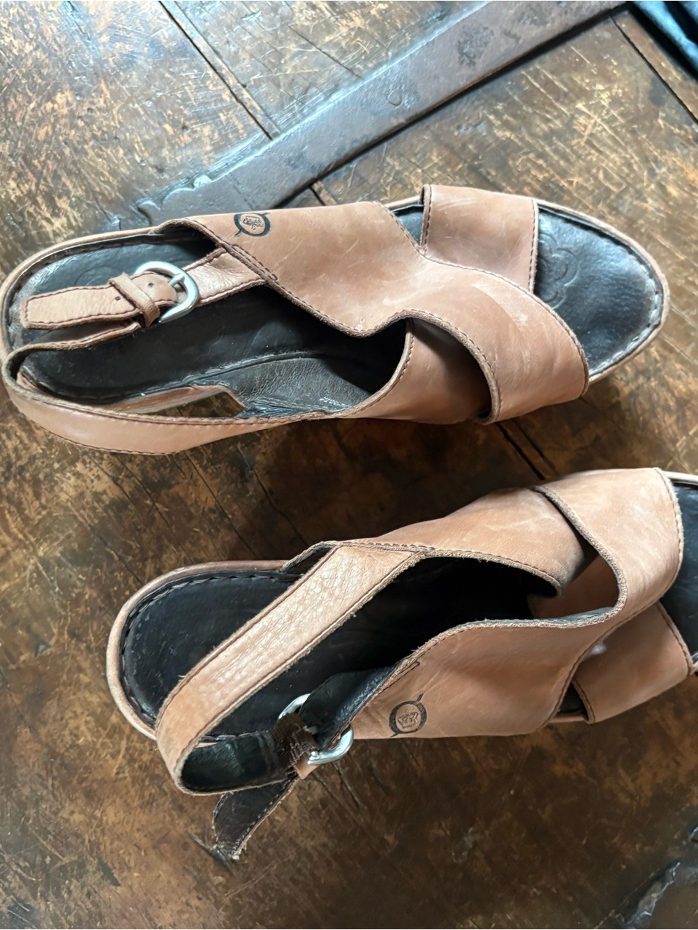 Born Tan Leather Wedge sandals - Picture 2 of 6